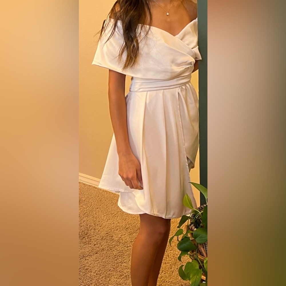 Satin off-white off shoulder dress